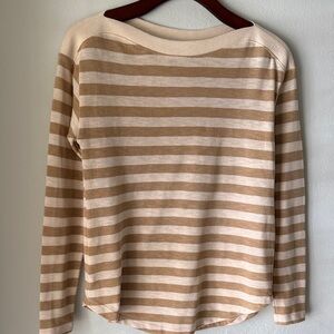 Loft tan / beige striped boat neckline long sleeve tee blouse top
